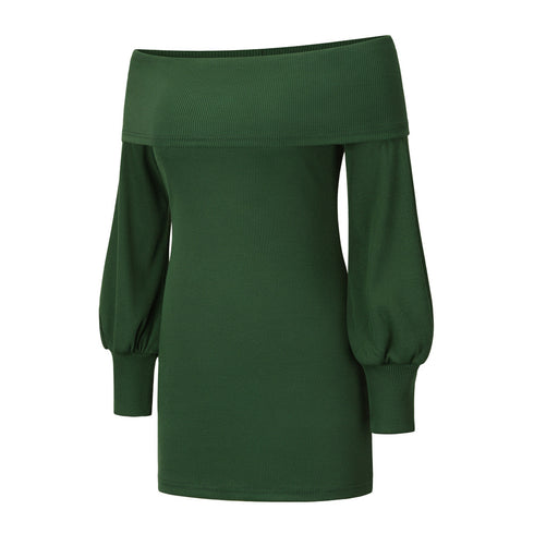 Slim Women's Hip Wrap Puff Sleeve Off Shoulder Dress