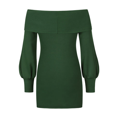 Slim Women's Hip Wrap Puff Sleeve Off Shoulder Dress