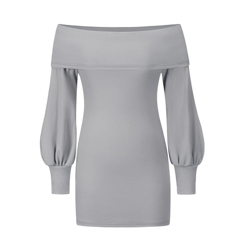 Slim Women's Hip Wrap Puff Sleeve Off Shoulder Dress