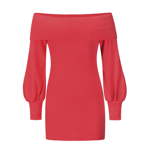 Slim Women's Hip Wrap Puff Sleeve Off Shoulder Dress