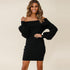 Slim Women's Hip Wrap Puff Sleeve Off Shoulder Dress