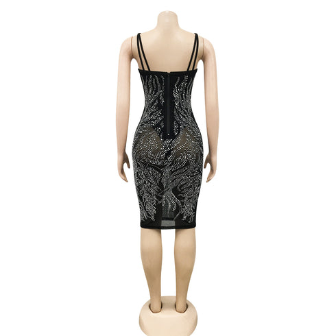 Spaghetti Strap Fluoroscopy Gauze Women's Bodycon Dresses