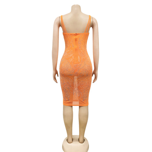 Spaghetti Strap Fluoroscopy Gauze Women's Bodycon Dresses