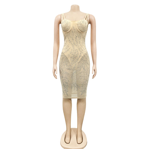 Spaghetti Strap Fluoroscopy Gauze Women's Bodycon Dresses