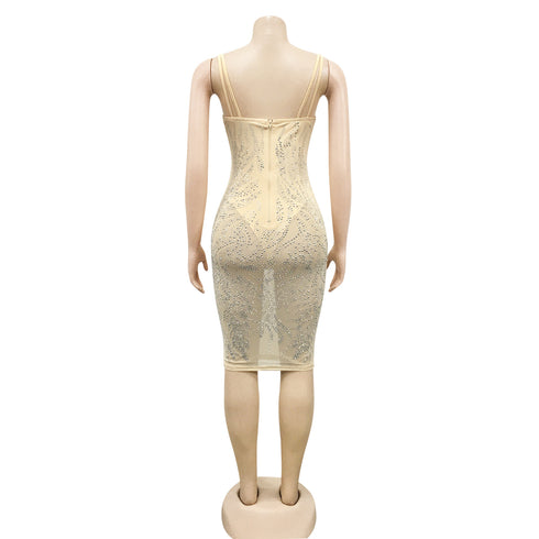 Spaghetti Strap Fluoroscopy Gauze Women's Bodycon Dresses