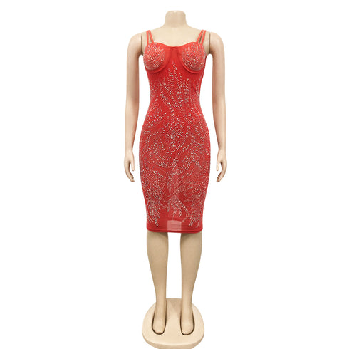 Spaghetti Strap Fluoroscopy Gauze Women's Bodycon Dresses