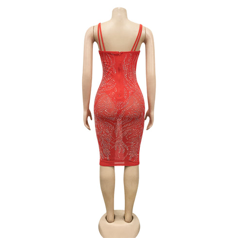 Spaghetti Strap Fluoroscopy Gauze Women's Bodycon Dresses