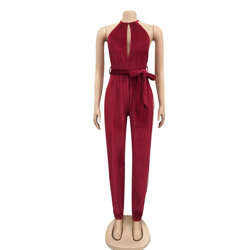 Split Jumpsuit Women's Pure Color Sleeveless Jumpsuits