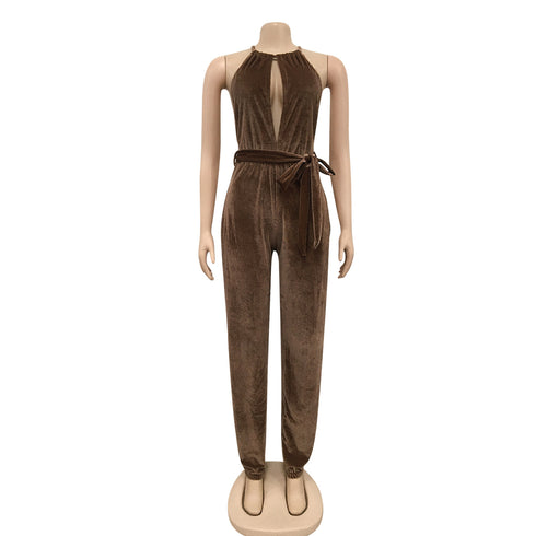Split Jumpsuit Women's Pure Color Sleeveless Jumpsuits