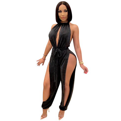 Split Jumpsuit Women's Pure Color Sleeveless Jumpsuits