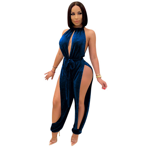 Split Jumpsuit Women's Pure Color Sleeveless Jumpsuits