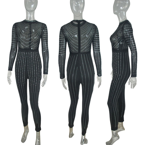 Stretch Gauze See-through Plus Size Women's Jumpsuits