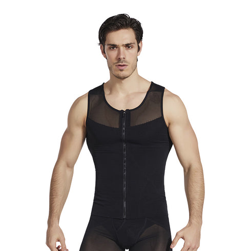 Stretchy Men's Abdomen Compression Zipper Tank Undershirt