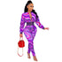 Stylish Elegant Print Women's Zip Up Two Piece Outfits