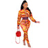 Stylish Elegant Print Women's Zip Up Two Piece Outfits