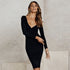 Stylish Fashionable Women's Long Sleeve Hip Wrap Long Dress