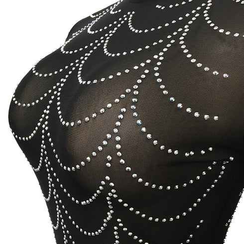 Stylish Fluoroscopy Gauze Women's Long Sleeve Maxi Dresses