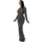 Stylish Fluoroscopy Gauze Women's Long Sleeve Maxi Dresses