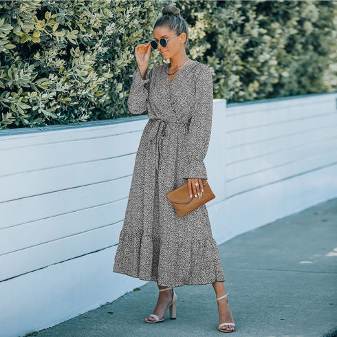 Stylish High Waisted Strappy Floral Chiffon Dress For Women