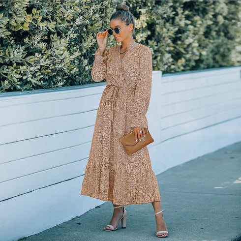 Stylish High Waisted Strappy Floral Chiffon Dress For Women