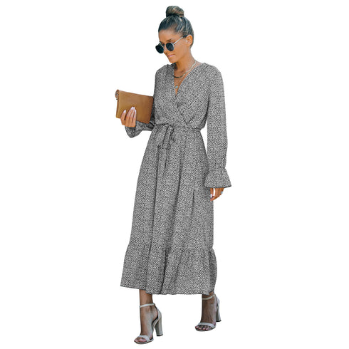 Stylish High Waisted Strappy Floral Chiffon Dress For Women