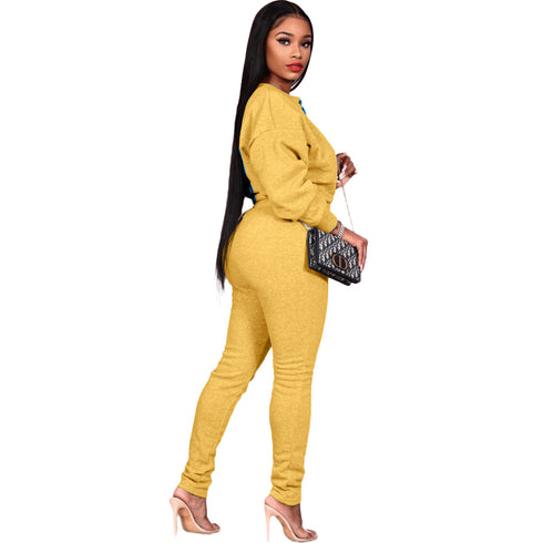 Stylish Patchwork Women's Lace-up Two Piece Outfit