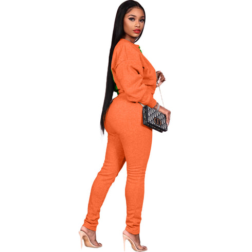 Stylish Patchwork Women's Lace-up Two Piece Outfit