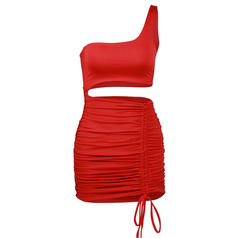 Stylish Pleated One Shoulder Women's Bodycon Dress