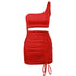 Stylish Pleated One Shoulder Women's Bodycon Dress