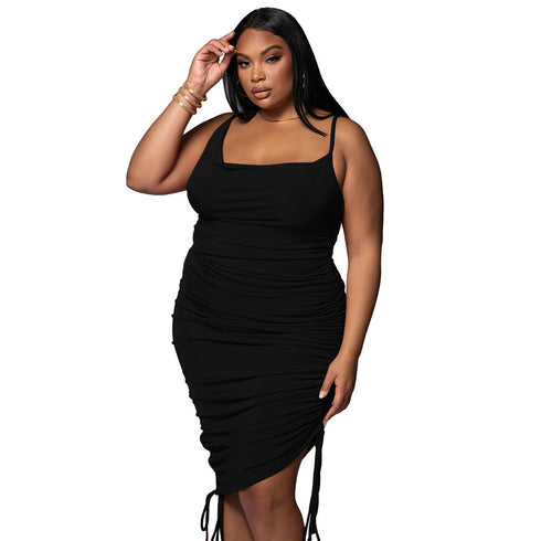 Stylish Plus Size Women's Hip Wrap Drawstring Dresses