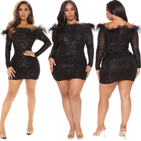 Stylish Plus Size Women's Sexy Long Sleeve Cocktail Dresses