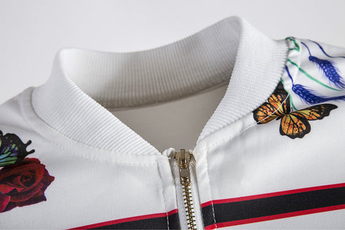 Stylish Print Zip Up Sportswear Women's Two Piece Outfits