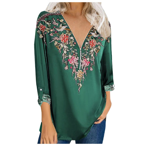 Stylish Printed Ethnic Style V-neck Women's Tunics