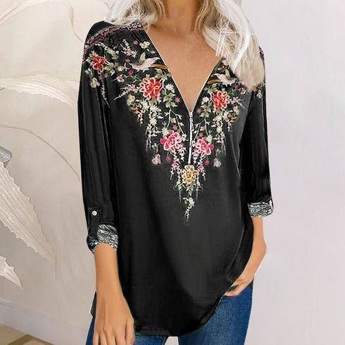 Stylish Printed Ethnic Style V-neck Women's Tunics
