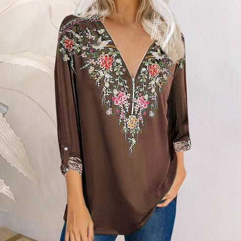 Stylish Printed Ethnic Style V-neck Women's Tunics