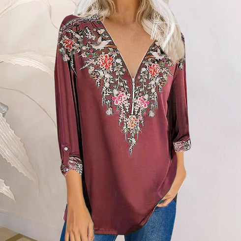 Stylish Printed Ethnic Style V-neck Women's Tunics