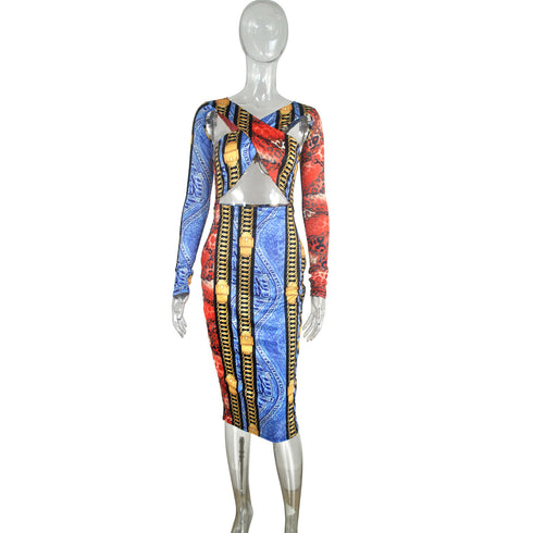 Stylish Printed Plus Size Women's Sexy Cross-belt Dress