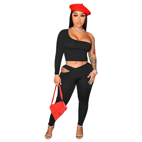 Stylish Sexy Off-the-shoulder Casual Two Piece Outfits Set