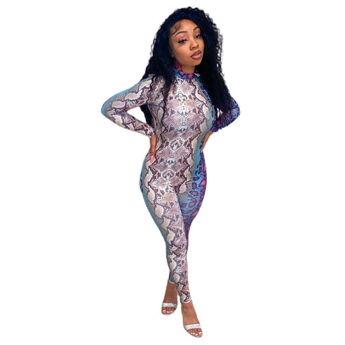 Stylish Sexy Women's Snakeskin Printed Slim Jumpsuits