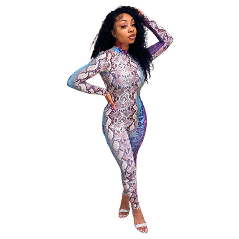 Stylish Sexy Women's Snakeskin Printed Slim Jumpsuits