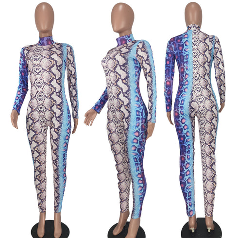 Stylish Sexy Women's Snakeskin Printed Slim Jumpsuits