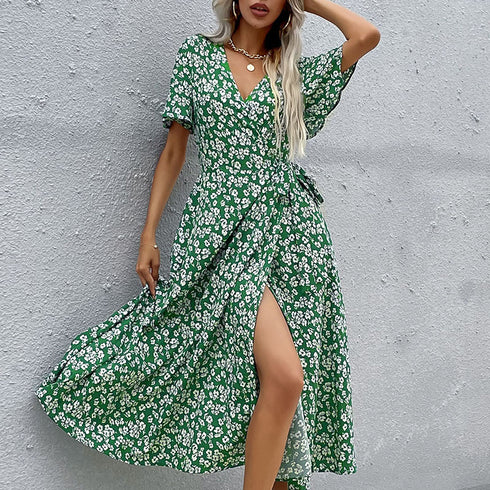 Stylish Simple Women's V-neck Print Bohemian Dresses