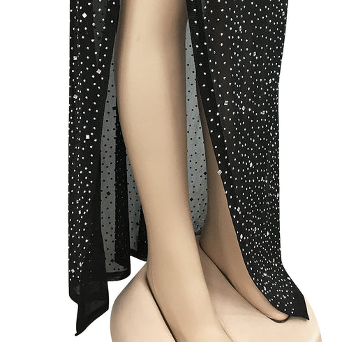 Stylish Women's Crop Sequins Backless Slit Maxi Dresses