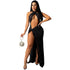 Stylish Women's Crop Sequins Backless Slit Maxi Dresses