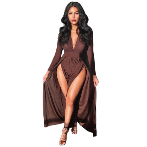 Stylish Women's Deep V-neck Style Slit Evening Dress