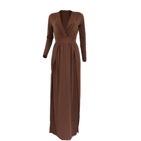 Stylish Women's Deep V-neck Style Slit Evening Dress