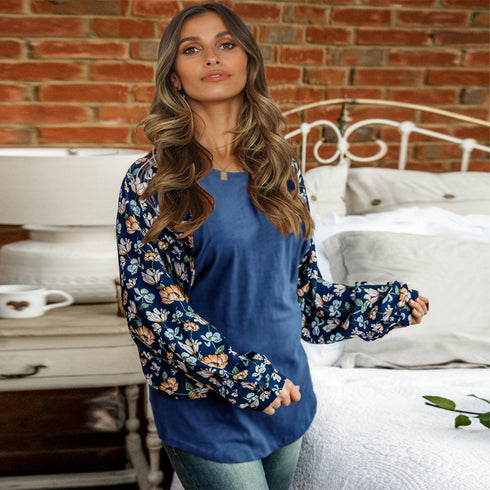 Stylish Women's Floral Patchwork Long Sleeved Sweatshirt