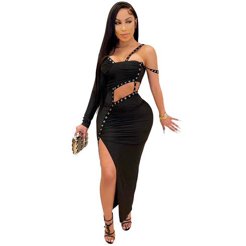 Stylish Women's Irregularity Cut Hollow Out Maxi Dresses