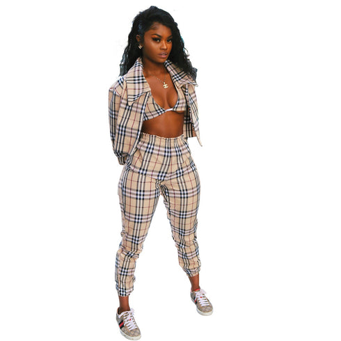 Stylish Women's Jackets Pants Three Piece Lounge Set