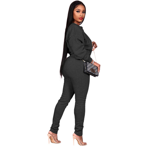 Stylish Women's Lace-up Tops Two Piece Outfit Pants